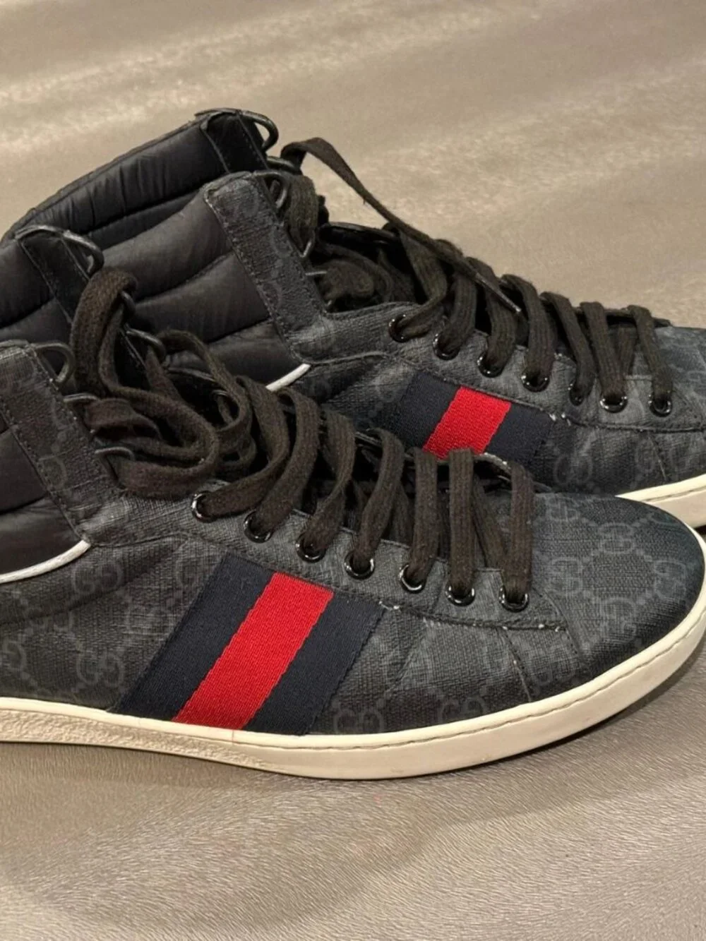 Authentic Gucci Men's Ace GG High Top Black High-Top Sneakers